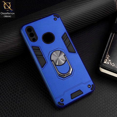 Samsung Galaxy A10s Cover - Blue - New Dual PC + TPU Hybrid Style Protective Soft Border Case With Kickstand Holder