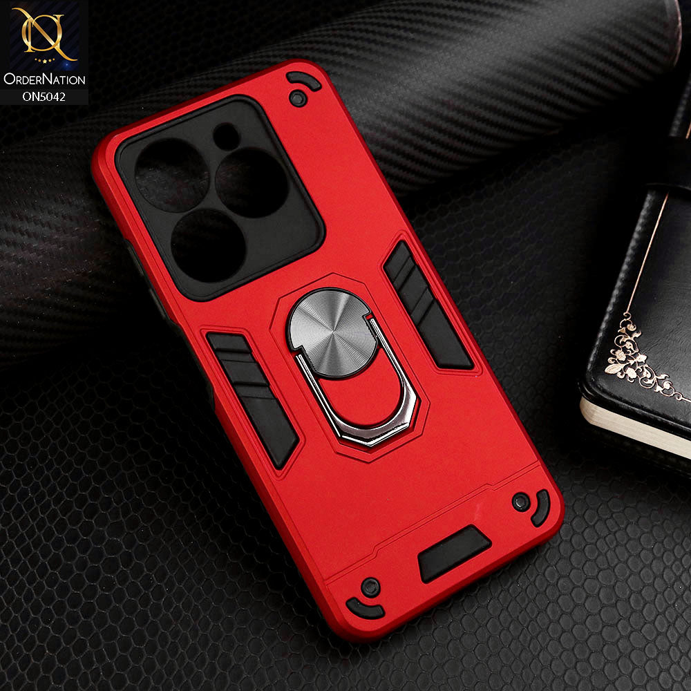 Infinix Hot 40i Cover - Red - New Dual PC + TPU Hybrid Style Protective Soft Border Case With Kickstand Holder