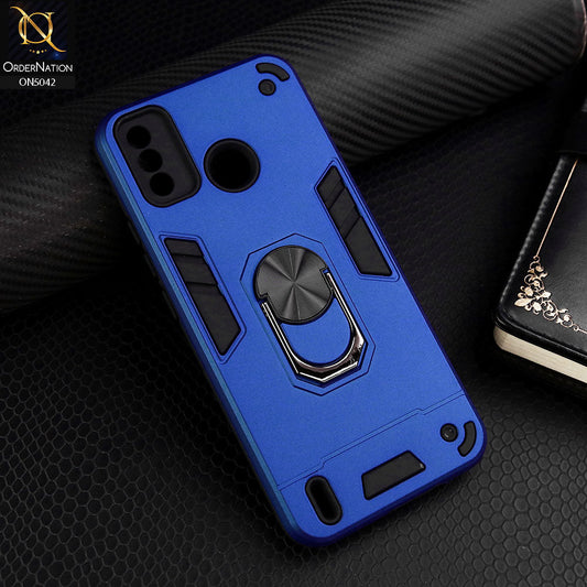 Tecno Spark 6 Go Cover - Blue - New Dual PC + TPU Hybrid Style Protective Soft Border Case With Kickstand Holder