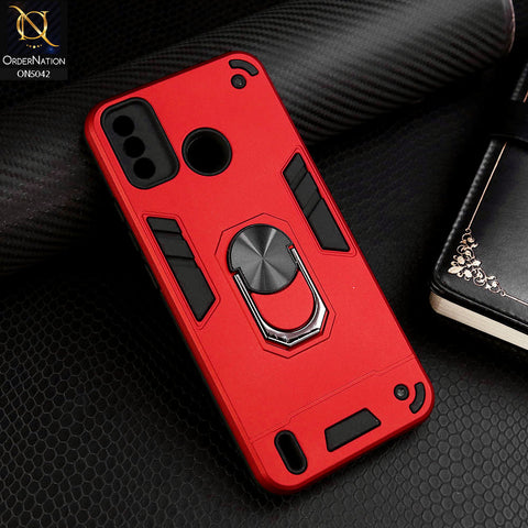 Tecno Spark Go 2020 Cover - Red - New Dual PC + TPU Hybrid Style Protective Soft Border Case With Kickstand Holder