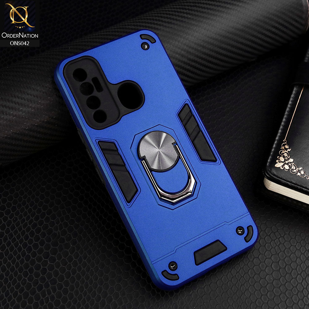 Tecno Spark 7 Pro Cover - Blue - New Dual PC + TPU Hybrid Style Protective Soft Border Case With Kickstand Holder