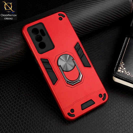 Vivo V23e 5G Cover - Red - New Dual PC + TPU Hybrid Style Protective Soft Border Case With Kickstand Holder