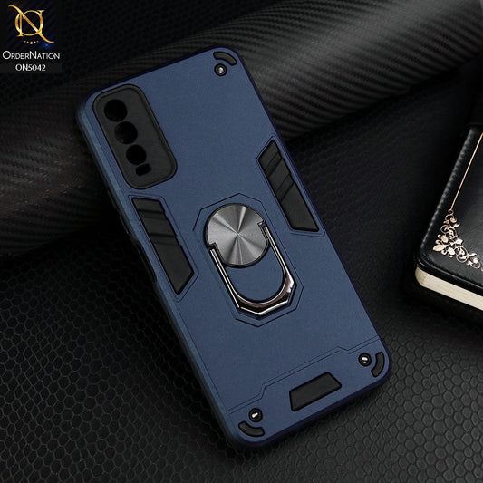 Vivo Y20s Cover - Midnight Blue - New Dual PC + TPU Hybrid Style Protective Soft Border Case With Kickstand Holder