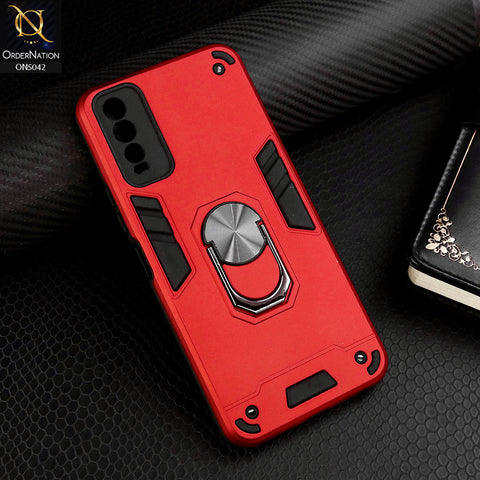 Vivo Y20s Cover - Red - New Dual PC + TPU Hybrid Style Protective Soft Border Case With Kickstand Holder