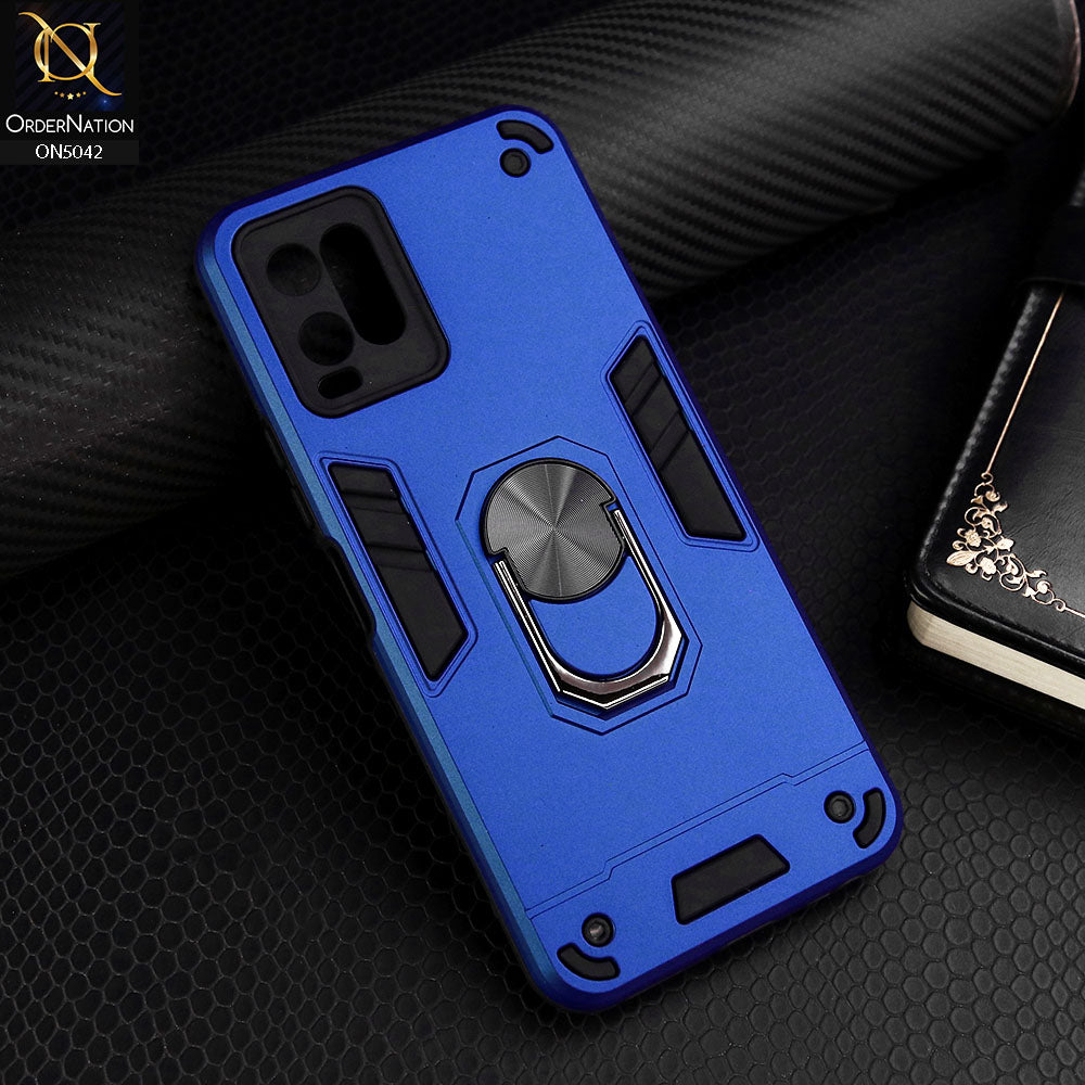 Vivo Y33t Cover - Blue - New Dual PC + TPU Hybrid Style Protective Soft Border Case With Kickstand Holder