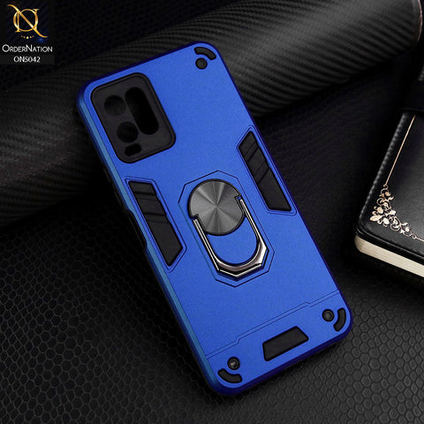 Vivo Y33t Cover - Blue - New Dual PC + TPU Hybrid Style Protective Soft Border Case With Kickstand Holder