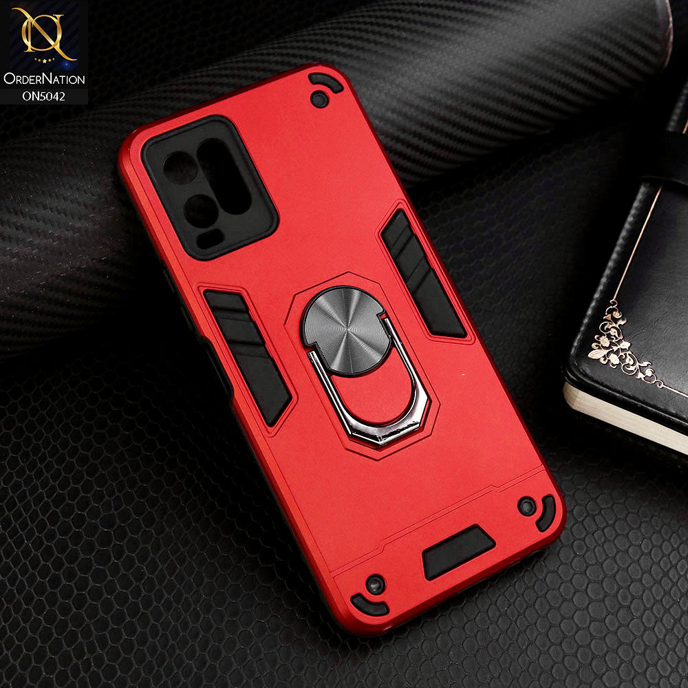 Vivo Y33t Cover - Red - New Dual PC + TPU Hybrid Style Protective Soft Border Case With Kickstand Holder