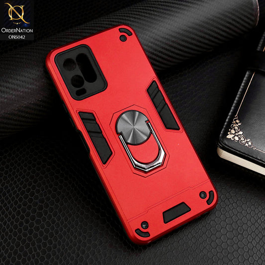 Vivo Y33t Cover - Red - New Dual PC + TPU Hybrid Style Protective Soft Border Case With Kickstand Holder