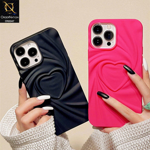 iPhone 15 Pro Cover - Black - 3D Heart Wrinkle Fold Design Soft Silicon Case