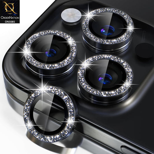 iPhone 15 Pro Max Camera Protector - Gray - Shiny Bling Glitter Camera Metal Ring Protector