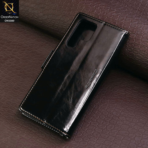 Samsung Galaxy S22 Ultra 5G Cover - Black - CaseMe Classic Leather Flip Book Card Slot Case