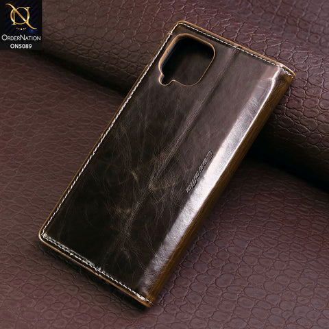 Samsung Galaxy A12 Nacho Cover - Brown - CaseMe Classic Leather Flip Book Card Slot Case