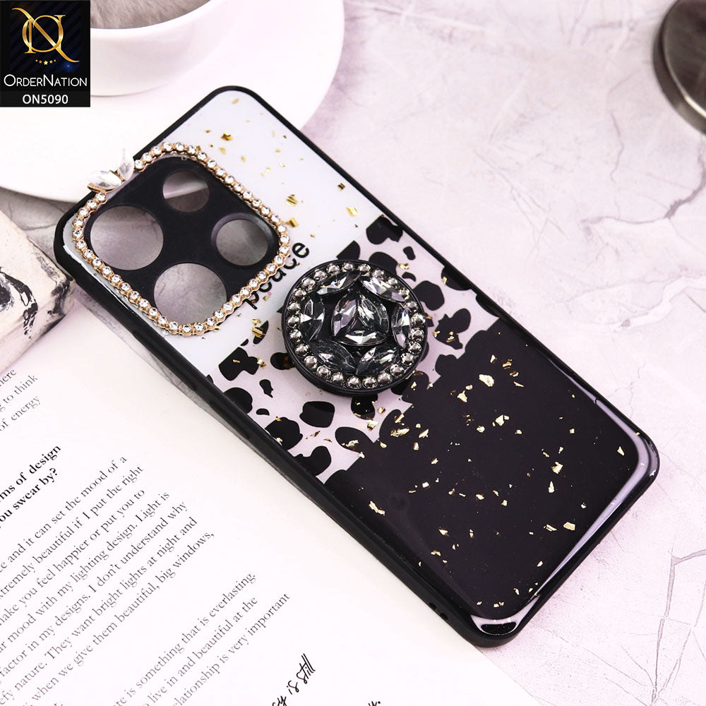 Tecno Pop 7 Pro Cover - Design4 - Bling Series - Glitter Foil Soft Border Case With Holder(Glitter Does Not Move)