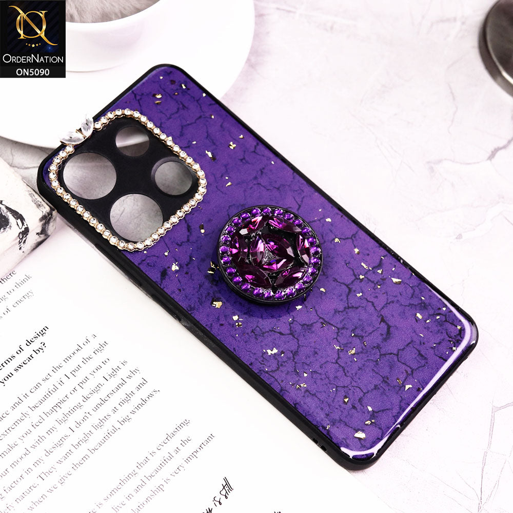 Tecno Pop 7 Cover - Design5 - Bling Series - Glitter Foil Soft Border Case With Holder(Glitter Does Not Move)