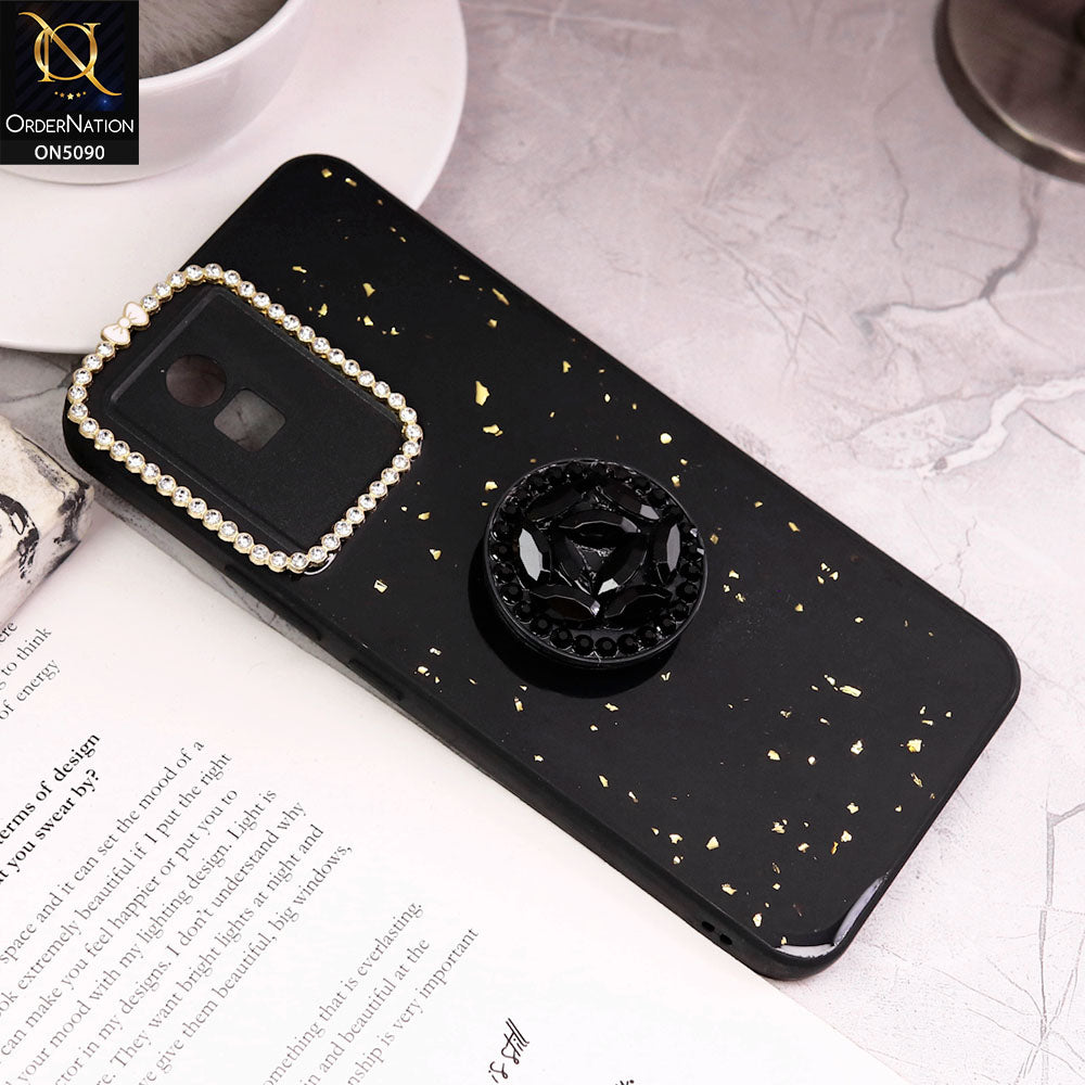 Vivo Y02t Cover - Design1 - Bling Series - Glitter Foil Soft Border Case With Holder(Glitter Does Not Move)