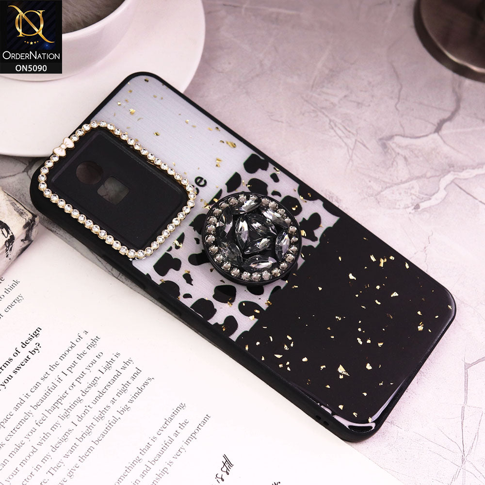 Vivo Y11 2023 Cover - Design4 - Bling Series - Glitter Foil Soft Border Case With Holder(Glitter Does Not Move)