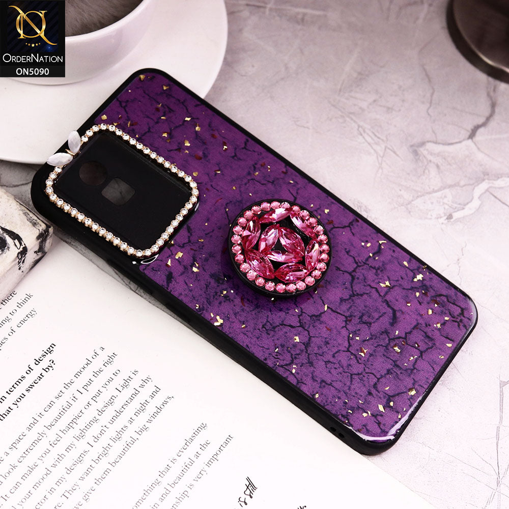 Vivo Y11 2023 Cover - Design7 - Bling Series - Glitter Foil Soft Border Case With Holder(Glitter Does Not Move)