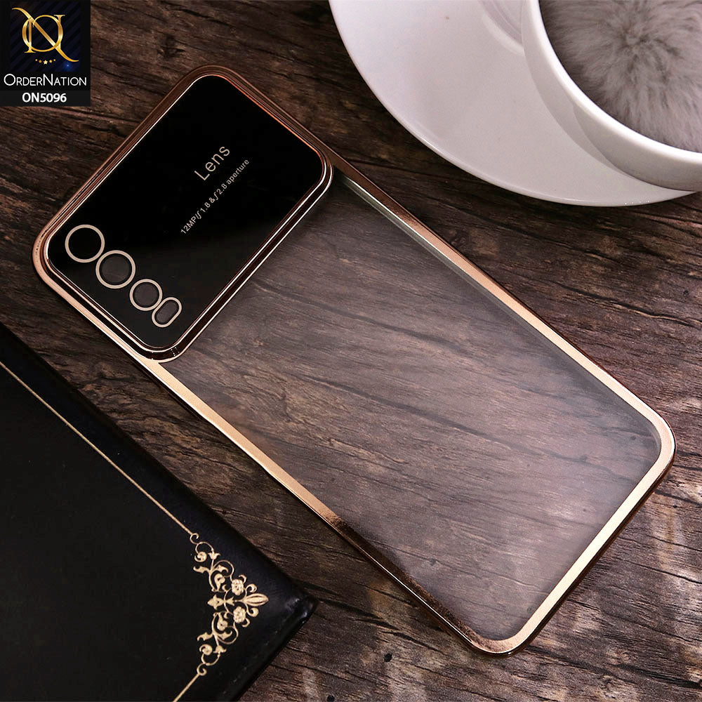 Vivo Y12s Cover - Golden - New Color Electroplating Borders Camera Lens Soft Transparent Case