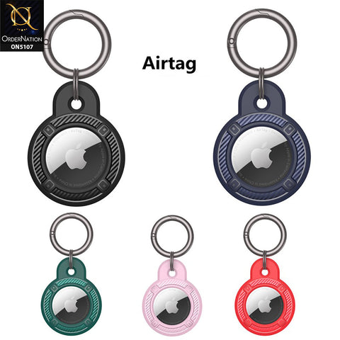 Apple Airtag Cover - Pink - Carbon Fiber Texture Round Keychain Holder Anti Lost Shockproof Protective Case (Apple Tag Not Included)