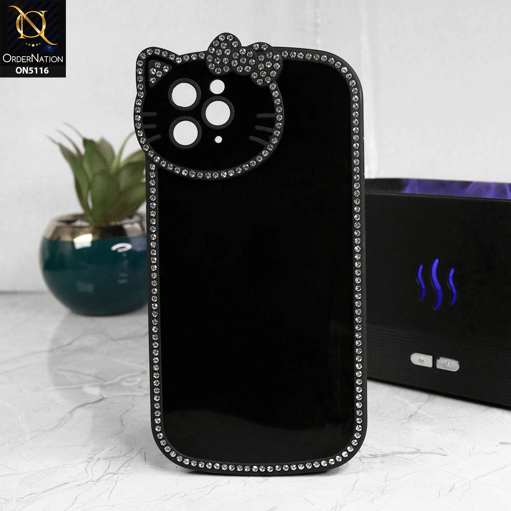 iPhone 11 Pro Max Cover - Black - Luxury Cartoon Rhinestones Soft Case With Camera Protection