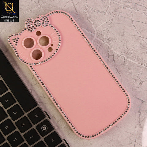 iPhone 13 Pro Max Cover - Pink - Luxury Cartoon Rhinestones Soft Case With Camera Protection