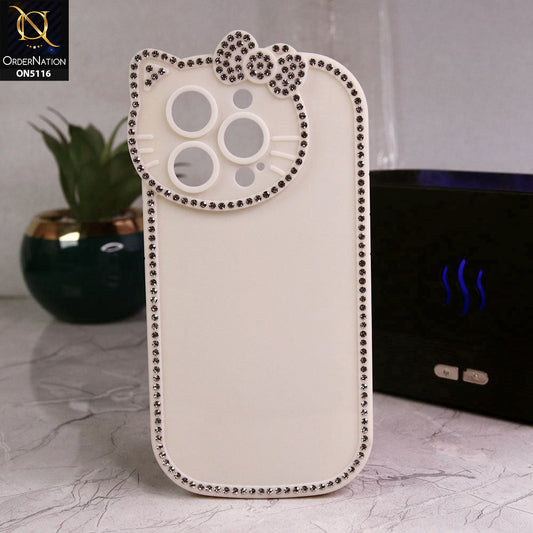 iPhone 14 Pro Cover - Off White - Luxury Cartoon Rhinestones Soft Case With Camera Protection