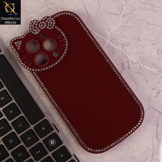 iPhone 14 Pro Max Cover - Maroon - Luxury Cartoon Rhinestones Soft Case With Camera Protection