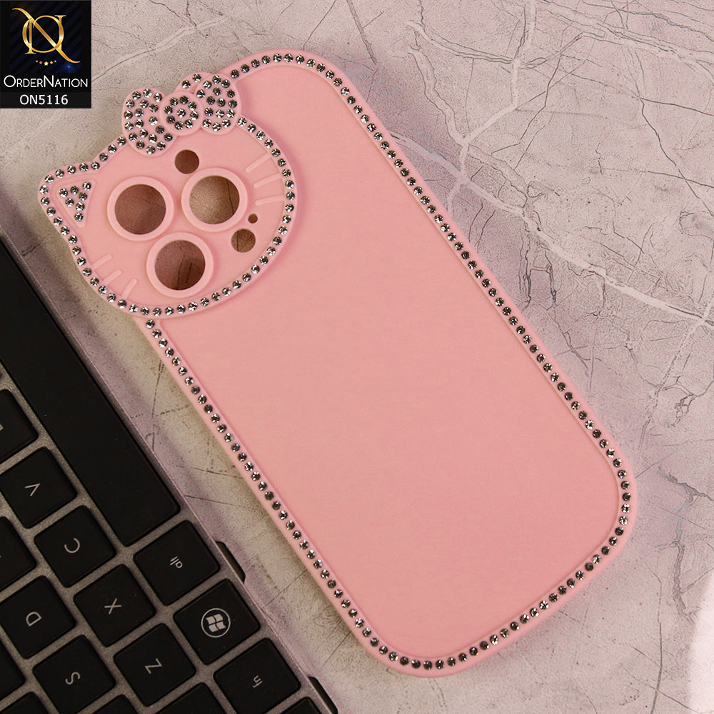 iPhone 14 Pro Max Cover - Pink - Luxury Cartoon Rhinestones Soft Case With Camera Protection