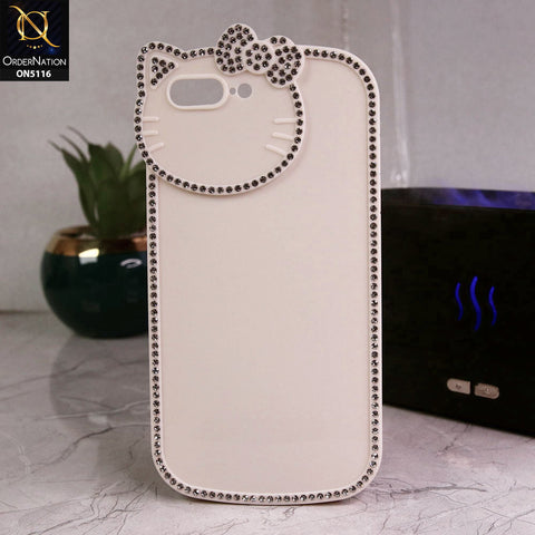 iPhone 8 Plus / 7 Plus Cover - Off White - Luxury Cartoon Rhinestones Soft Case With Camera Protection