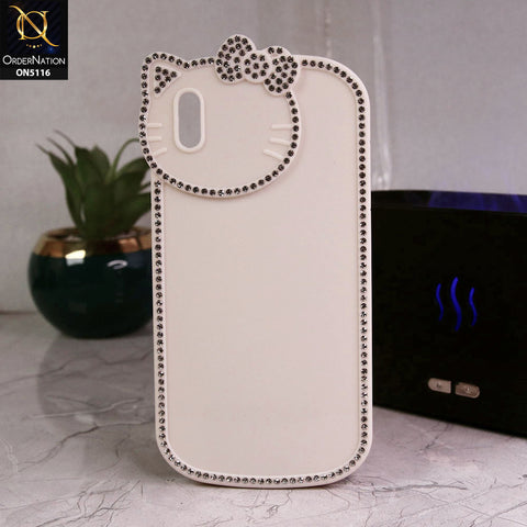 iPhone XS / X Cover - Off White - Luxury Cartoon Rhinestones Soft Case With Camera Protection