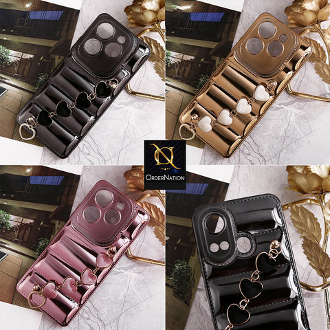 Vivo Y02t Cover - Golden - Cute Trendy Color Electroplating Stitched Coushion Style Soft Case with Loce Heart Chain Holder