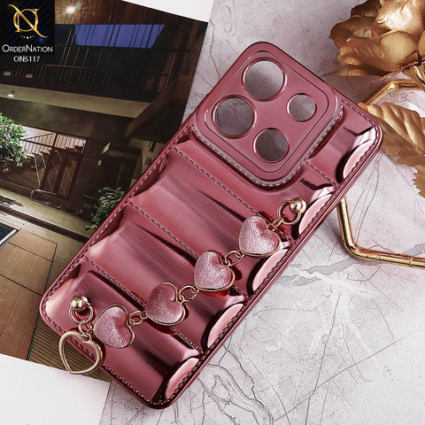 Itel A60s Cover - Rose Gold - Cute Trendy Color Electroplating Stitched Coushion Style Soft Case with Loce Heart Chain Holder