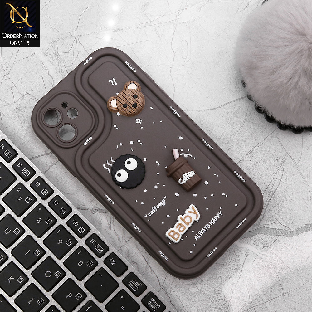 iPhone 11 Cover - Brown - Cute 3D Cartoon Coffee Soft Silicon Case With Camera Protection