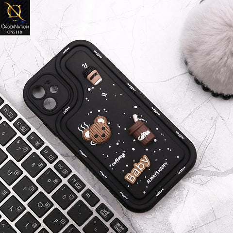 iPhone 12 Cover - Black - Cute 3D Cartoon Coffee Soft Silicon Case With Camera Protection