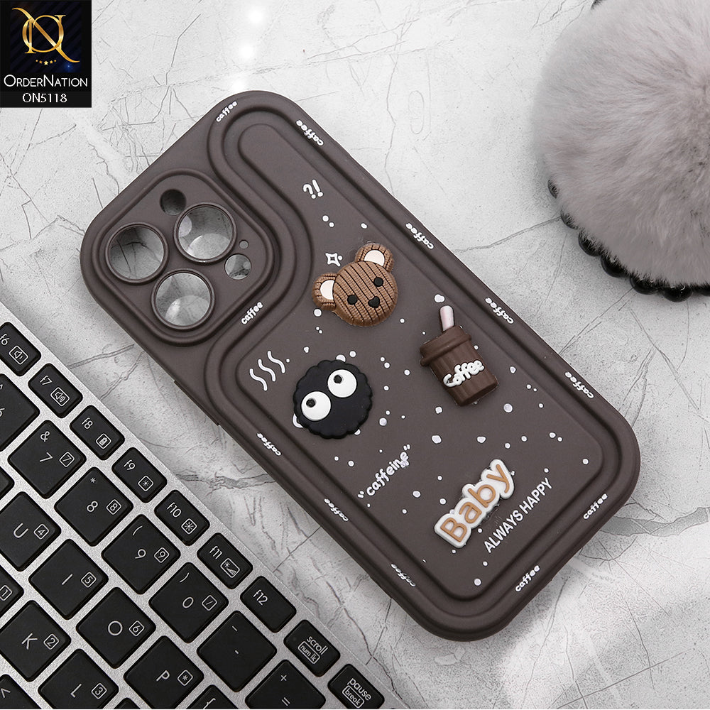 iPhone 13 Pro Cover - Brown - Cute 3D Cartoon Coffee Soft Silicon Case With Camera Protection