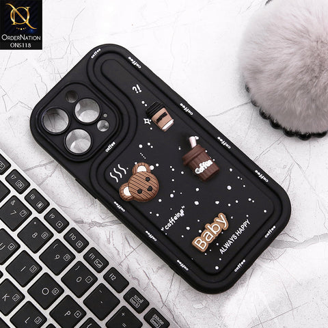 iPhone 13 Pro Max Cover - Black - Cute 3D Cartoon Coffee Soft Silicon Case With Camera Protection