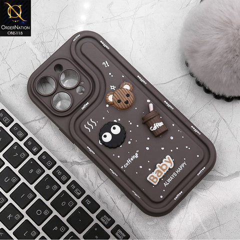 iPhone 13 Pro Max Cover - Brown - Cute 3D Cartoon Coffee Soft Silicon Case With Camera Protection