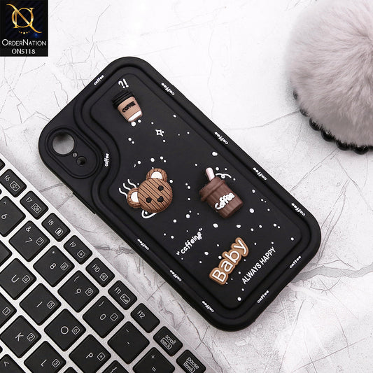 iPhone XR Cover - Black - Cute 3D Cartoon Coffee Soft Silicon Case With Camera Protection