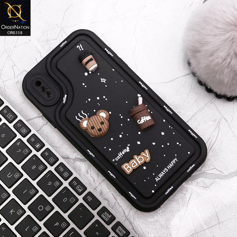 iPhone XS / X Cover - Black - Cute 3D Cartoon Coffee Soft Silicon Case With Camera Protection