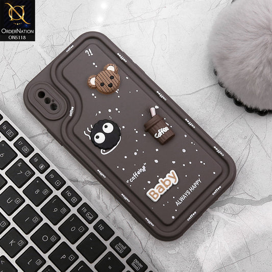 iPhone XS / X Cover - Brown - Cute 3D Cartoon Coffee Soft Silicon Case With Camera Protection