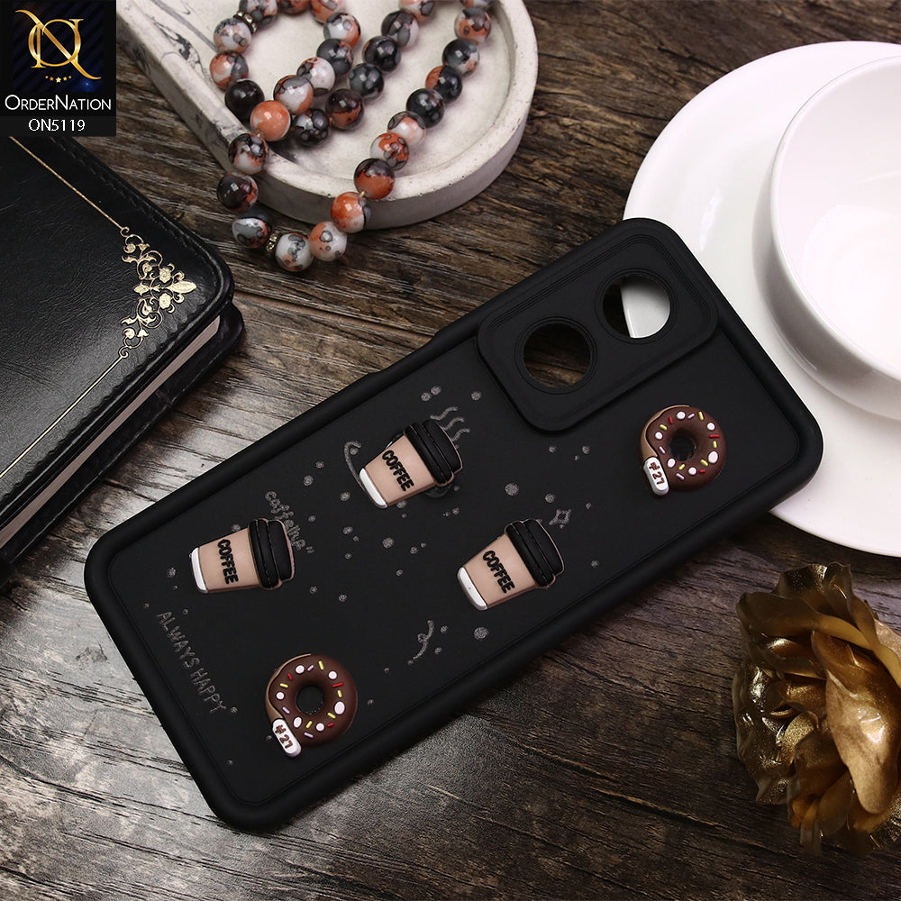 Oppo A58 4G Cover - Black - D1 - Cute 3D Donut Coffee Soft Silicon Case with Camera Protection