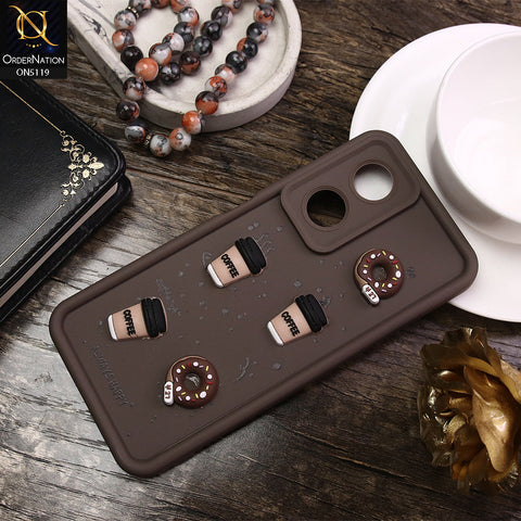 Oppo A58 4G Cover - Brown - D1 - Cute 3D Donut Coffee Soft Silicon Case with Camera Protection