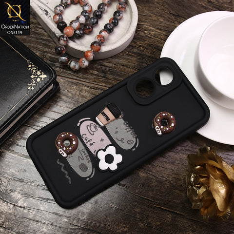 Oppo A78 4G Cover - Black - D2 - Cute 3D Donut Coffee Soft Silicon Case with Camera Protection