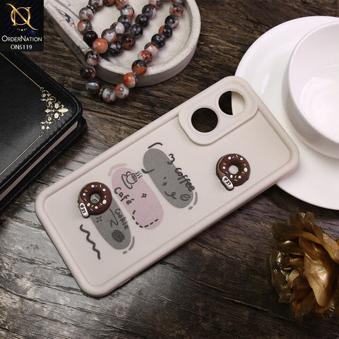 Oppo A78 4G Cover - White - D2 - Cute 3D Donut Coffee Soft Silicon Case with Camera Protection