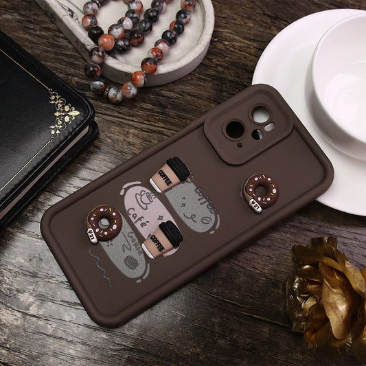 Oppo A96 4G Cover - Brown - D2 - Cute 3D Donut Coffee Soft Silicon Case with Camera Protection