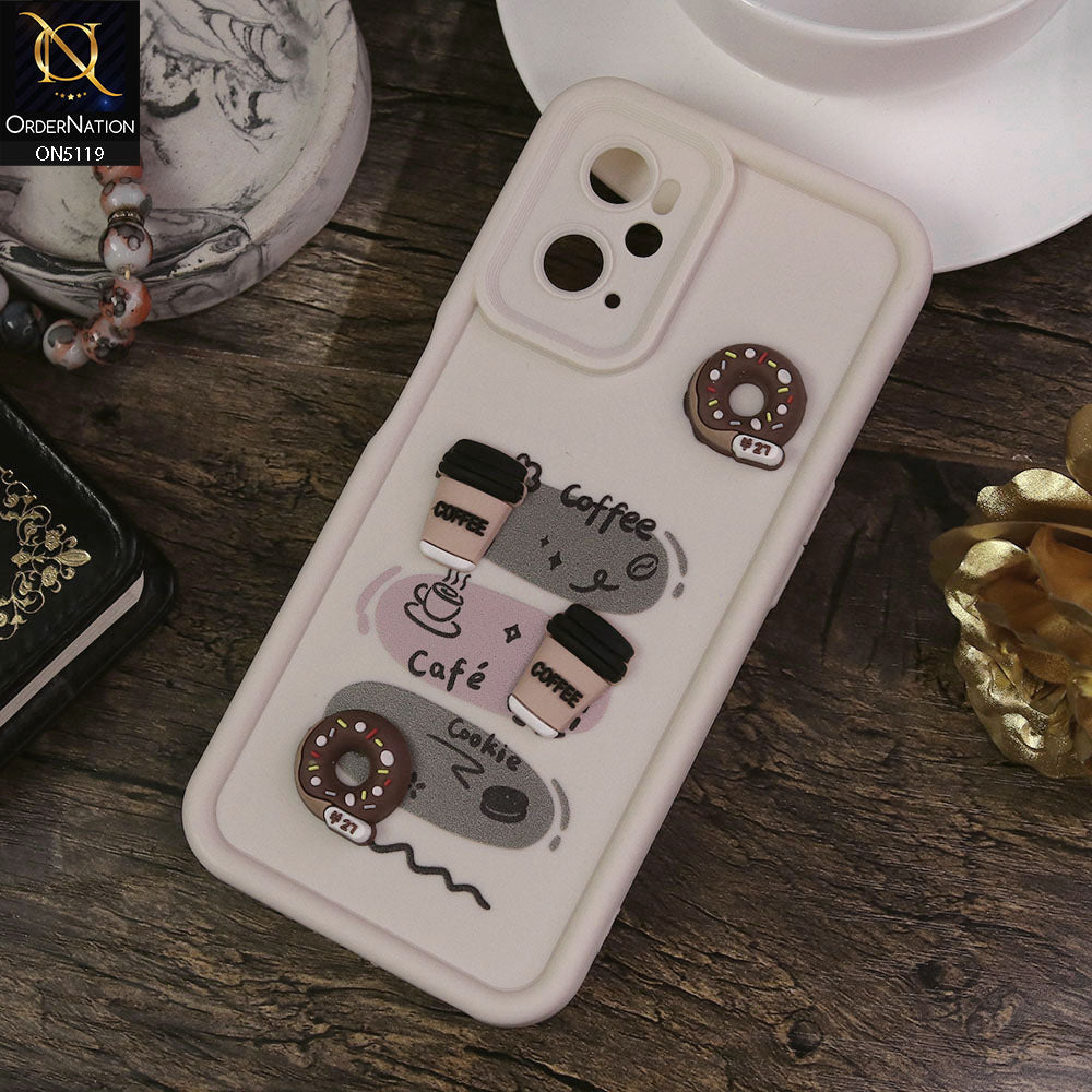 Oppo A76 Cover - White - Design 2 - Cute 3D Donut Coffee Soft Silicon Case with Camera Protection