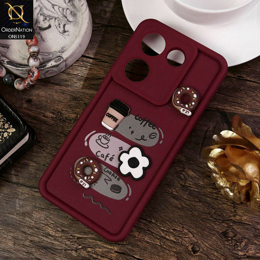 Tecno Camon 20 Cover - Maroon - Design 2 - Cute 3D Donut Coffee Soft Silicon Case with Camera Protection