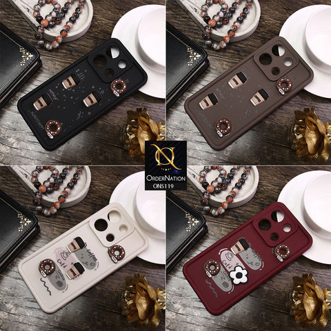 Oppo A58 4G Cover - Brown - D1 - Cute 3D Donut Coffee Soft Silicon Case with Camera Protection