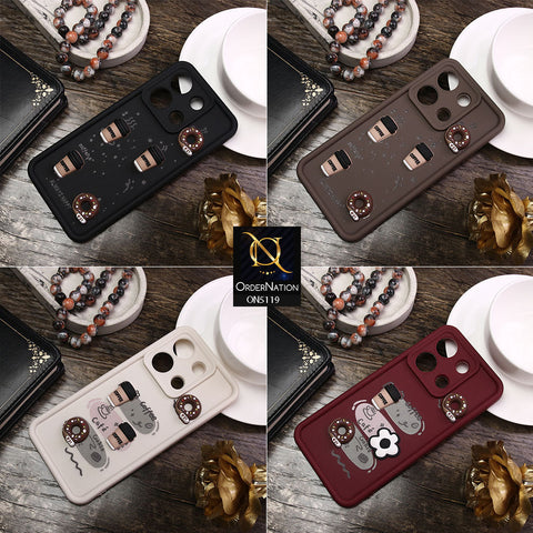 Vivo Y33s Cover - Black - Design 1 - Cute 3D Donut Coffee Soft Silicon Case with Camera Protection