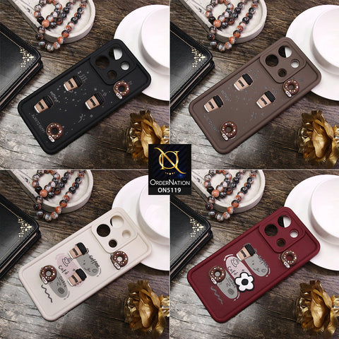 Vivo Y35 Plus Cover - Brown - D1 - Cute 3D Donut Coffee Soft Silicon Case with Camera Protection